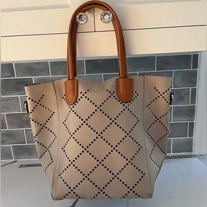 Louenhide Baby Bermuda Tote Bag Cut Outs Vegan Leather Putty New Contemporary